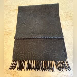 Vintage Nina Ricci Logo Jacquard Scarf Black Long Fringe Designer 66”